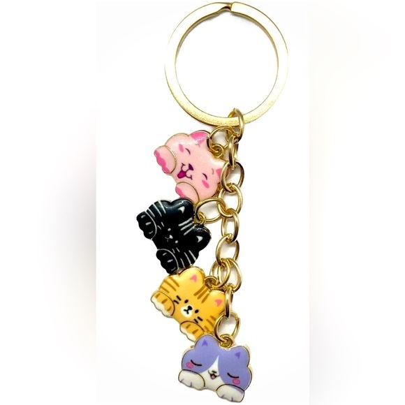 Accessories - Cat Tiered Keychain, Cute Kawaii Neko Kitty Tabby Calico  Key Holder Charm